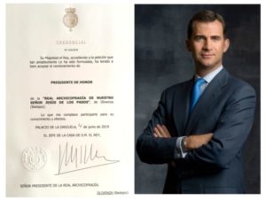 Felipe VI, presidente de honor de la cofradía del Señor de los Pasos