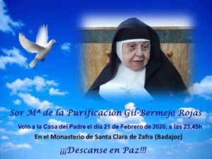 Ha fallecido sor Mª de la Purificación Gil-Bermejo, clarisa en Zafra