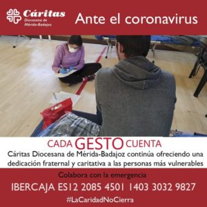 Cáritas Diocesana lanza una campaña para llamar a la solidaridad de todos ante el coronavirus
